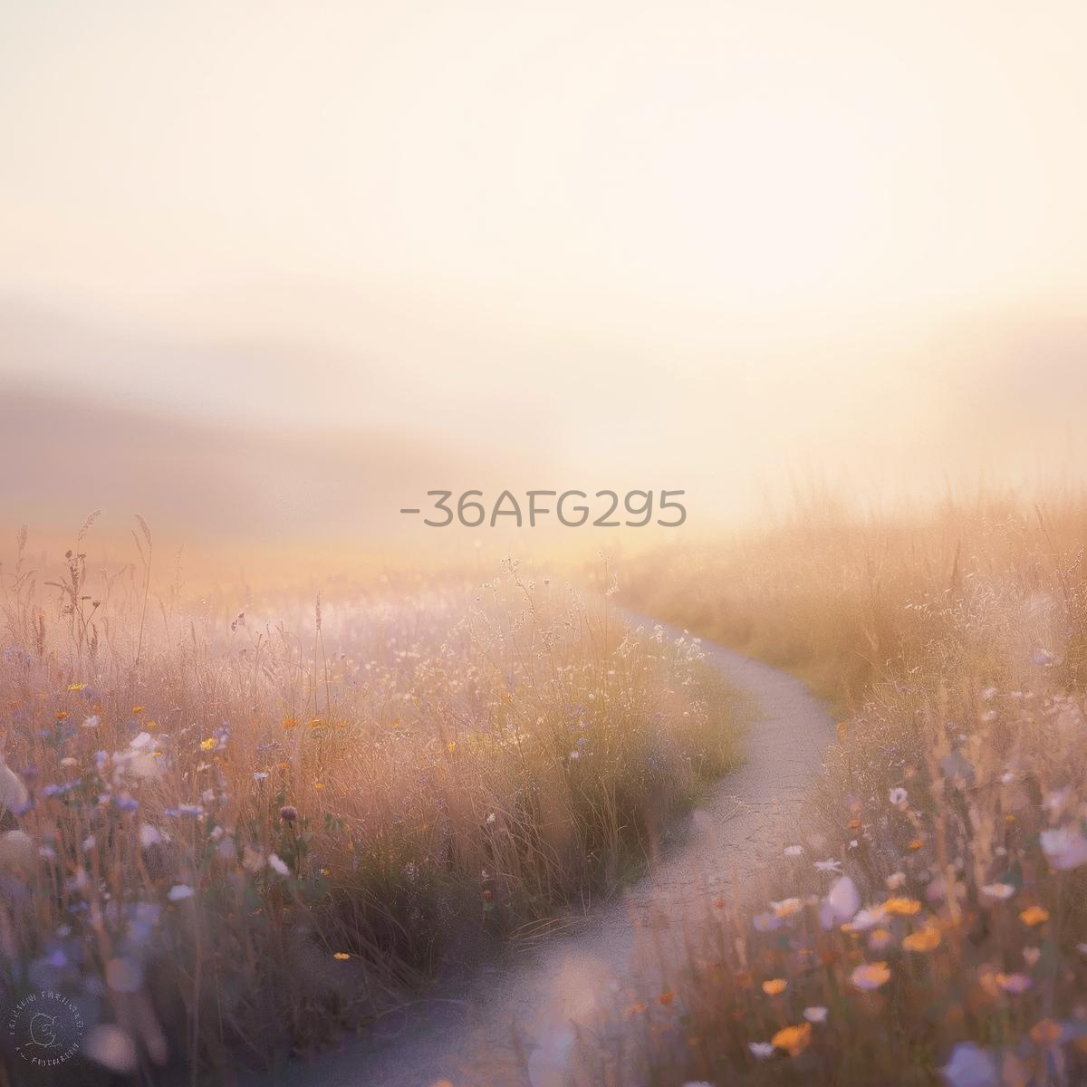 Feldweg durch Blumenwiese mit Zahlencode