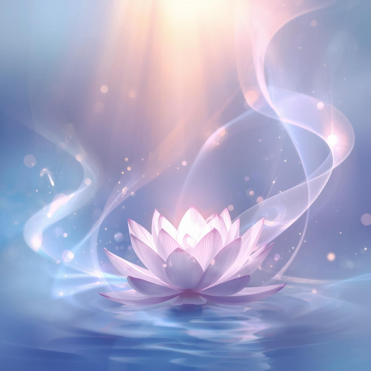 Zart gezeichnete Lotusblume in Lavendelton, Symbol für spirituelles Erwachen, innere Heilung und sanften Neubeginn.