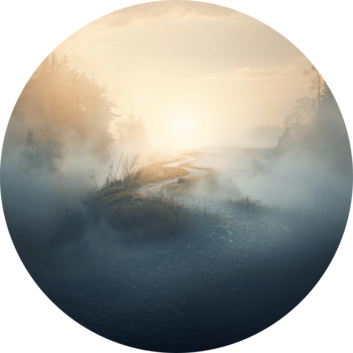 Pfad in nebilger Landschaft 