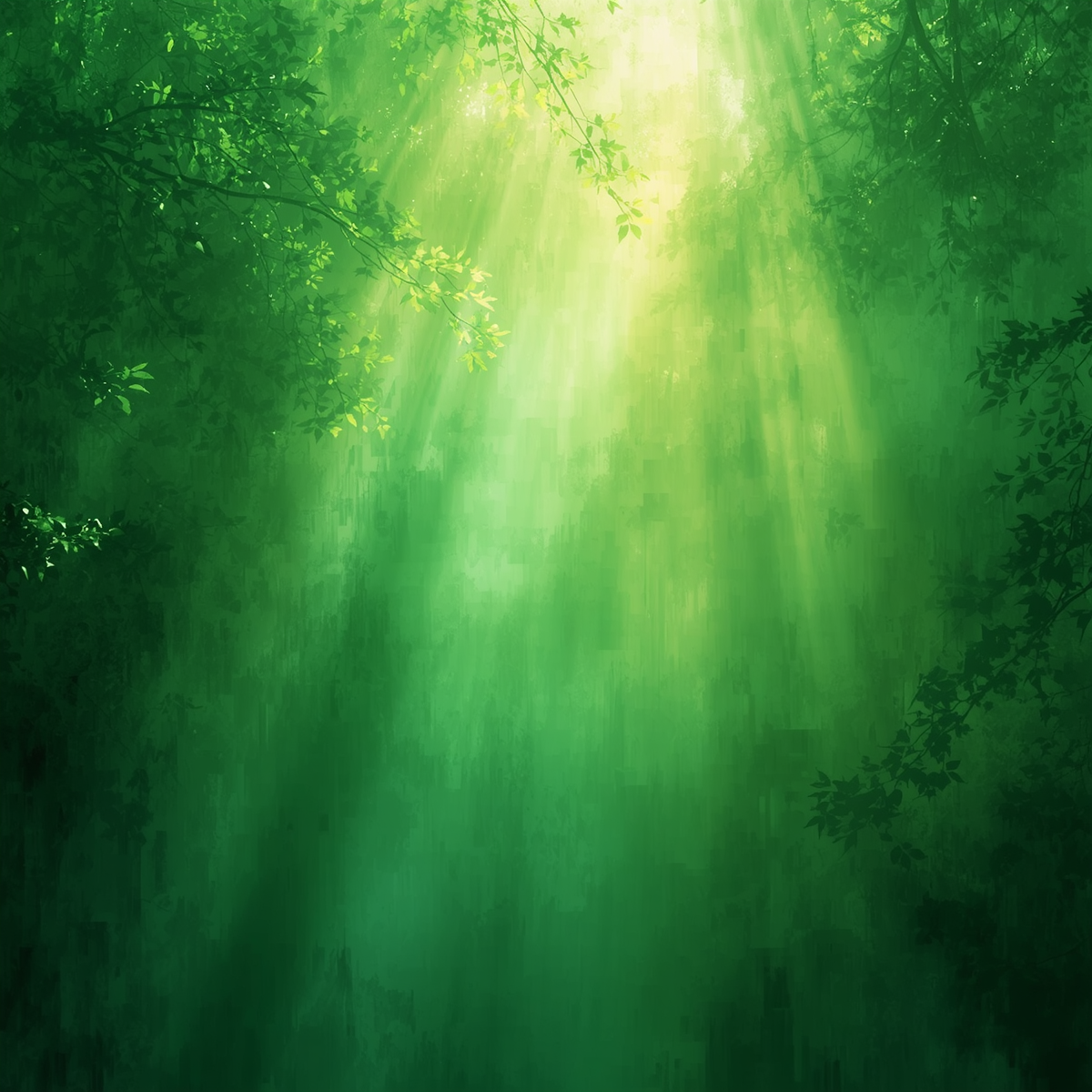 Waldlichtung in grünem Licht

